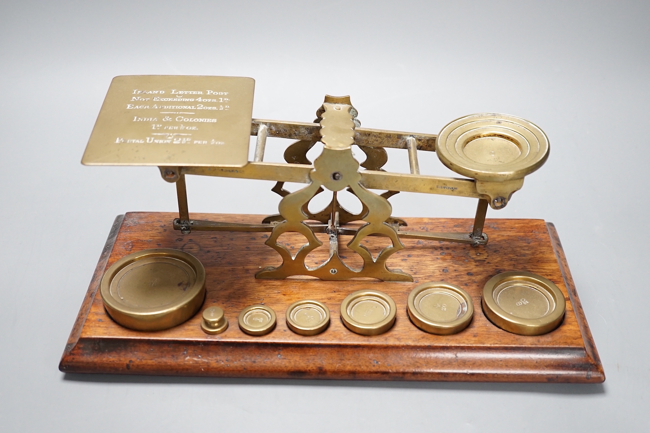 An India & colonies brass and mahogany scale set by S Mordan & co., London